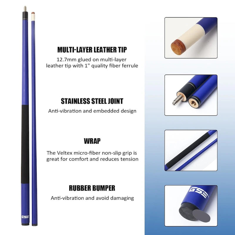 Set of 4 Matte Fiberglass Composite Pool Cues, 58-Inch, 2-Piece