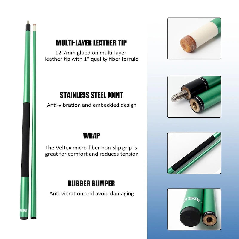 Set of 4 Matte Fiberglass Composite Pool Cues, 58-Inch, 2-Piece