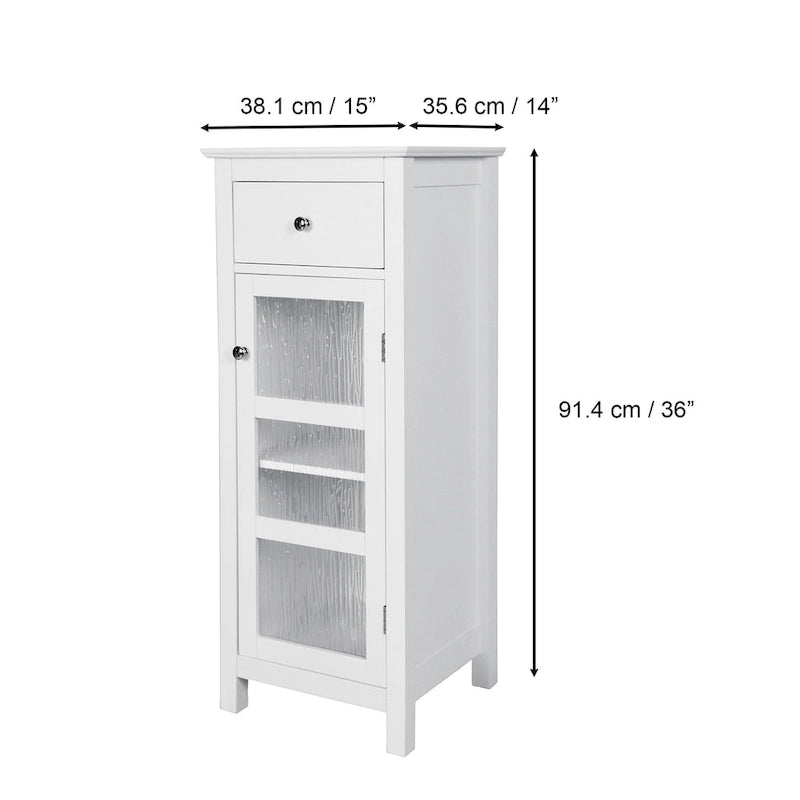 White Floor Accent Cabinet with Water-Textured Glass