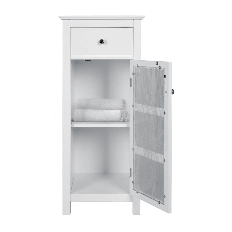 White Floor Accent Cabinet with Water-Textured Glass