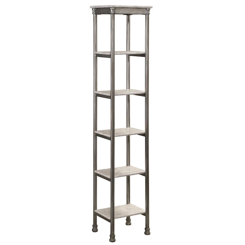 Steel 6-Tier Bathroom Storage Tower with Faux Marble Shelves