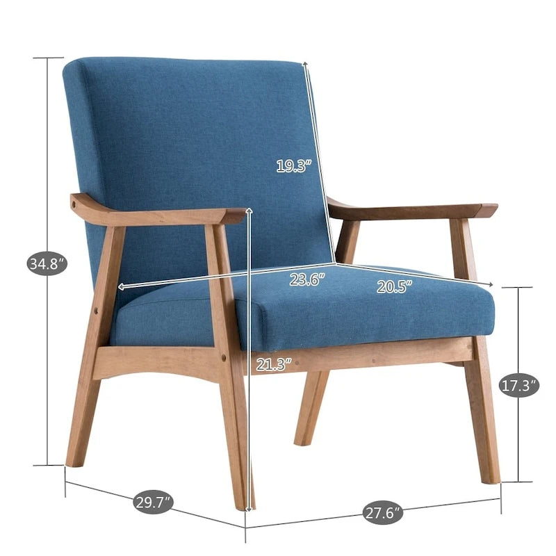 Retro Fabric Accent Chair with Solid Wood Frame