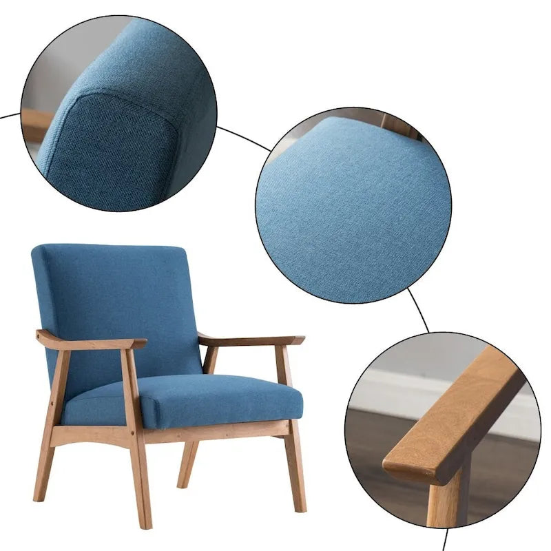 Retro Fabric Accent Chair with Solid Wood Frame