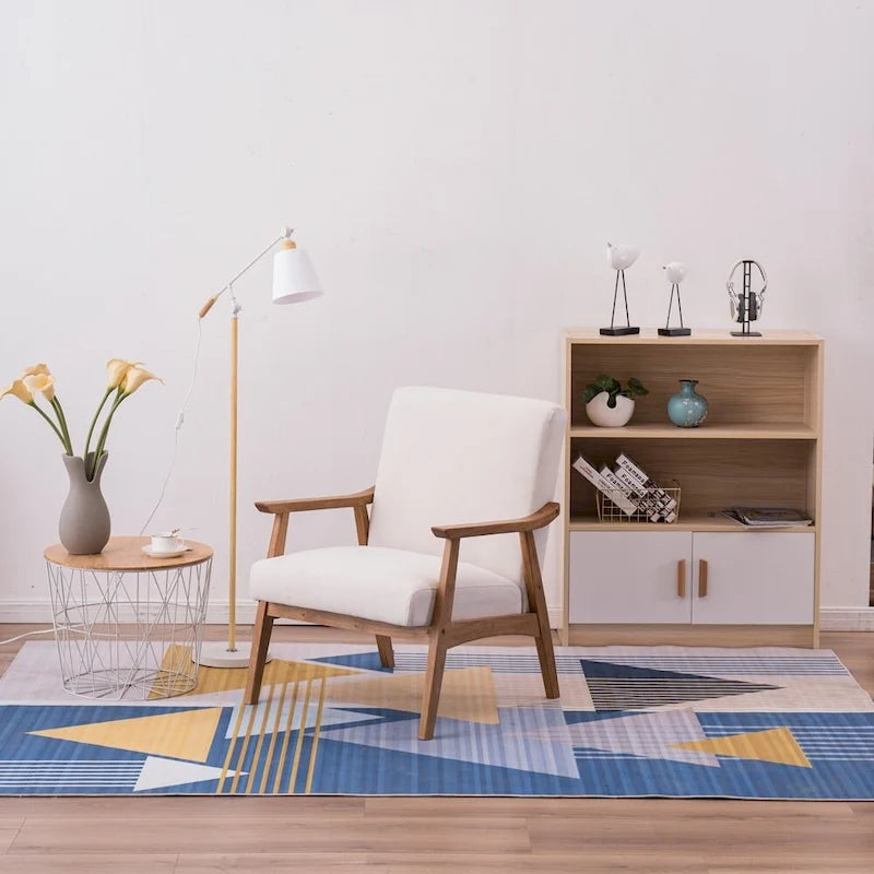 Retro Fabric Accent Chair with Solid Wood Frame