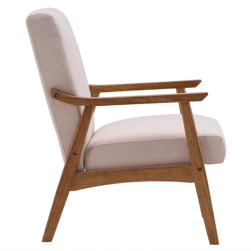 Retro Fabric Accent Chair with Solid Wood Frame
