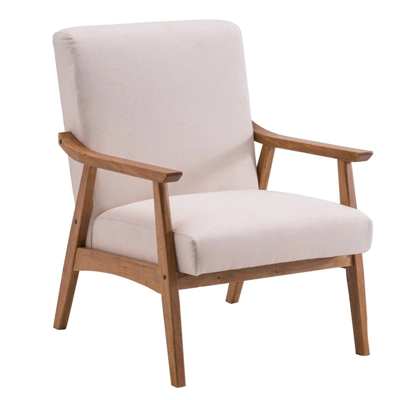 Retro Fabric Accent Chair with Solid Wood Frame