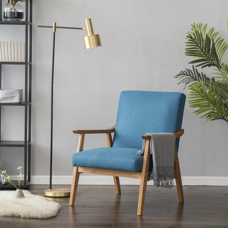 Retro Fabric Accent Chair with Solid Wood Frame
