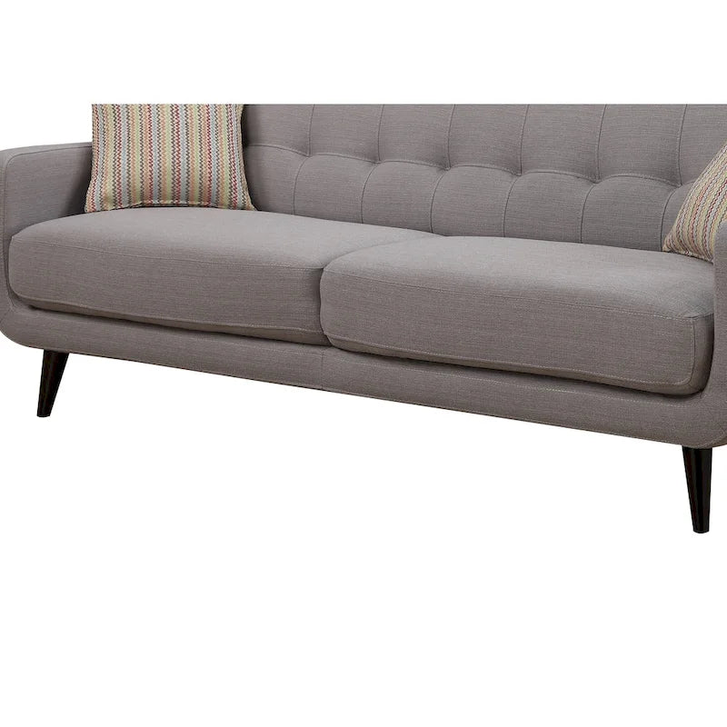 Mid-Century Modern Light Grey Tufted Sofa