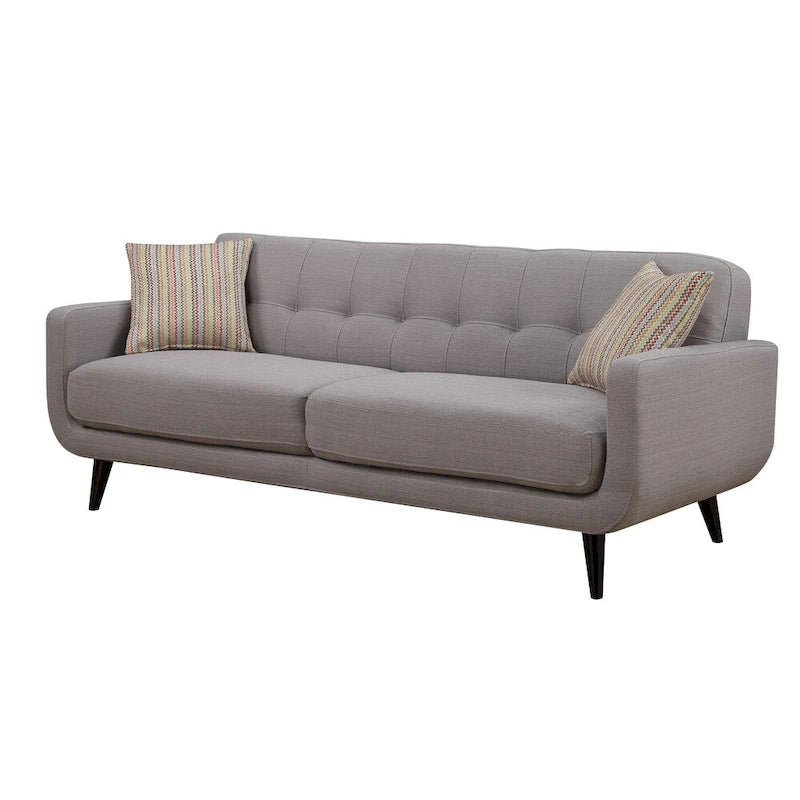 Mid-Century Modern Light Grey Tufted Sofa