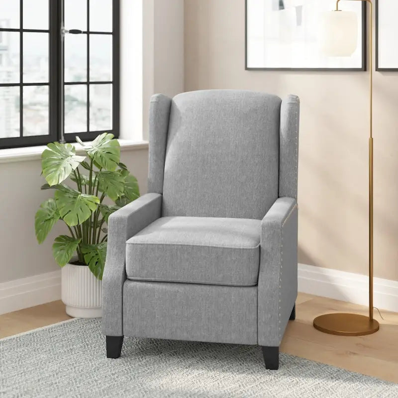 Pushback Wingback Recliner with Pocket Spring Seat and Nailhead Trim