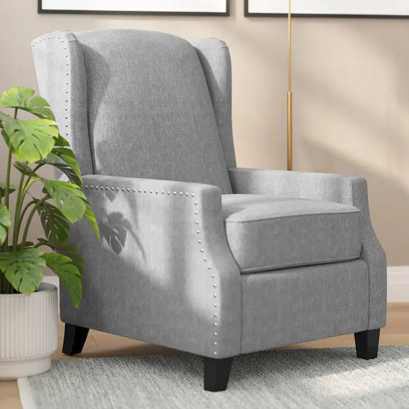 Pushback Wingback Recliner with Pocket Spring Seat and Nailhead Trim