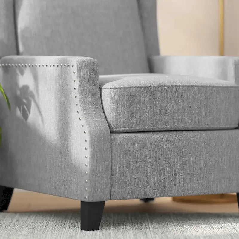 Pushback Wingback Recliner with Pocket Spring Seat and Nailhead Trim