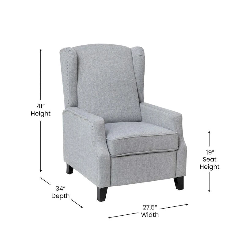 Pushback Wingback Recliner with Pocket Spring Seat and Nailhead Trim