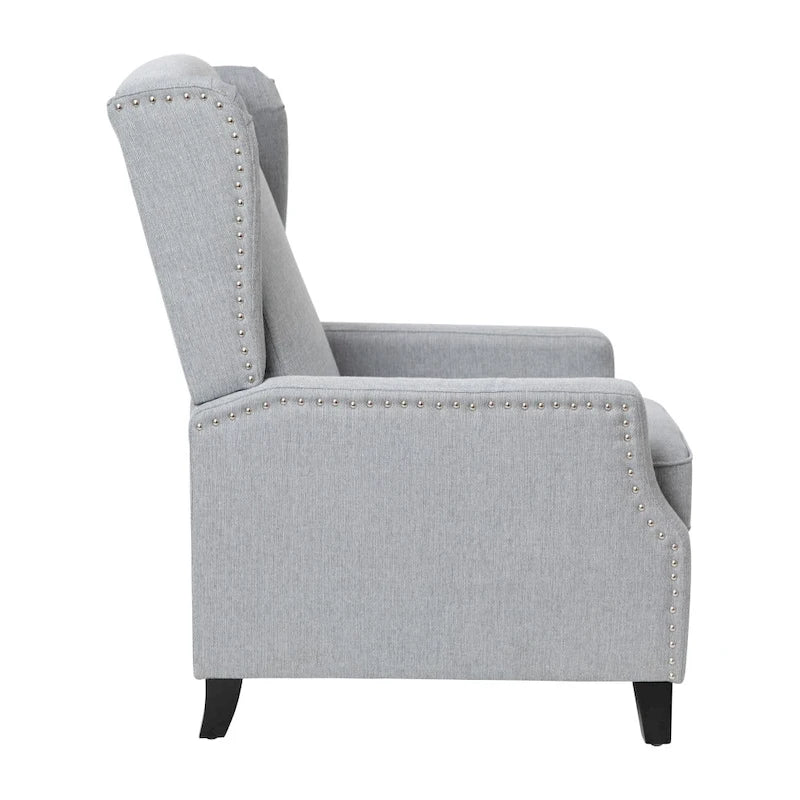 Pushback Wingback Recliner with Pocket Spring Seat and Nailhead Trim
