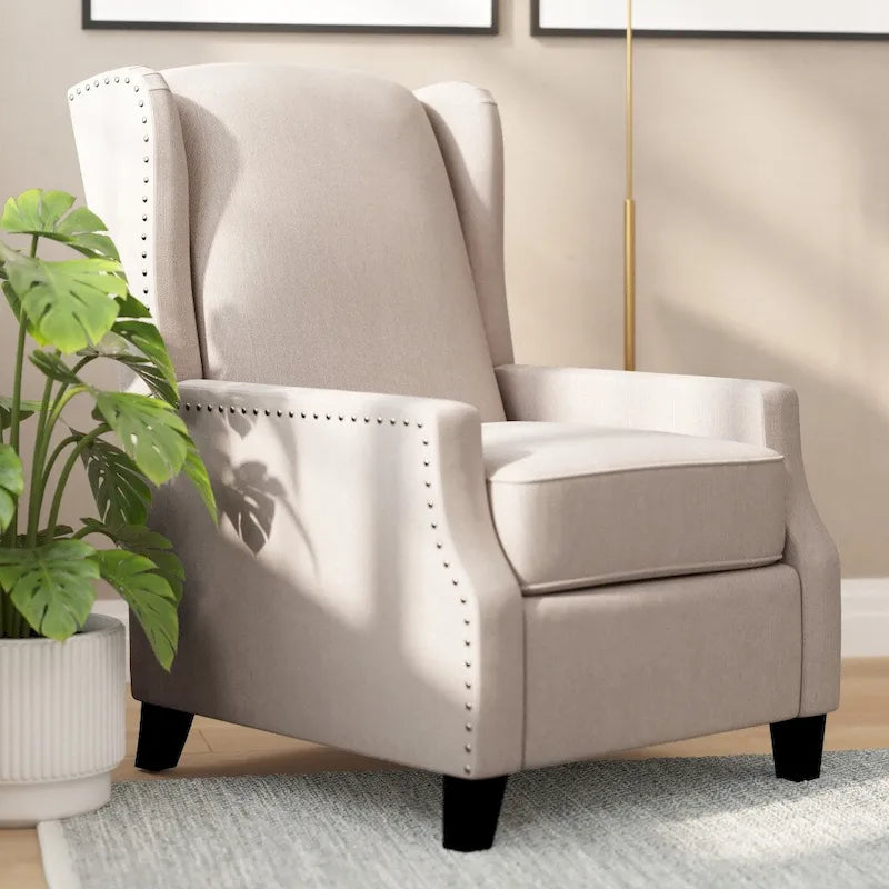 Pushback Wingback Recliner with Pocket Spring Seat and Nailhead Trim