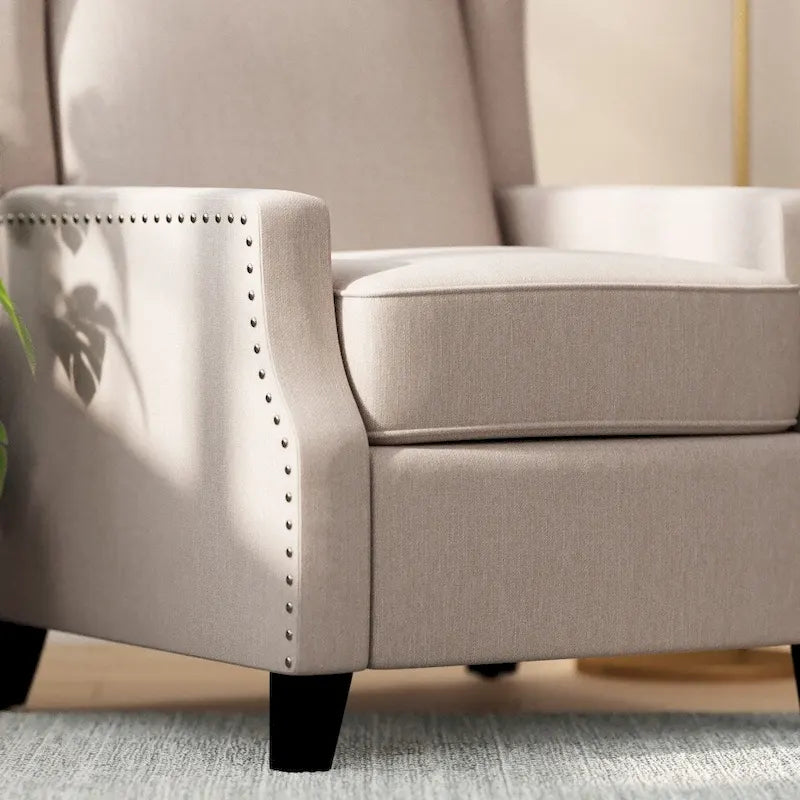 Pushback Wingback Recliner with Pocket Spring Seat and Nailhead Trim
