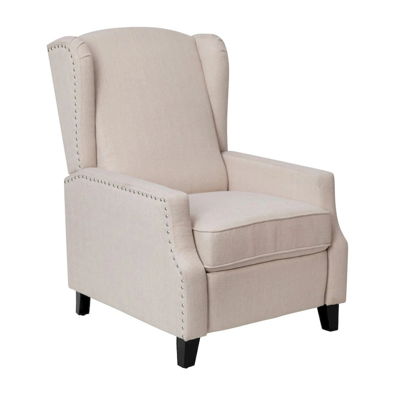 Pushback Wingback Recliner with Pocket Spring Seat and Nailhead Trim