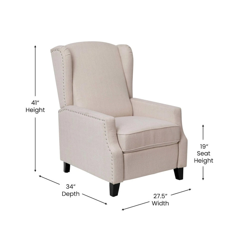 Pushback Wingback Recliner with Pocket Spring Seat and Nailhead Trim