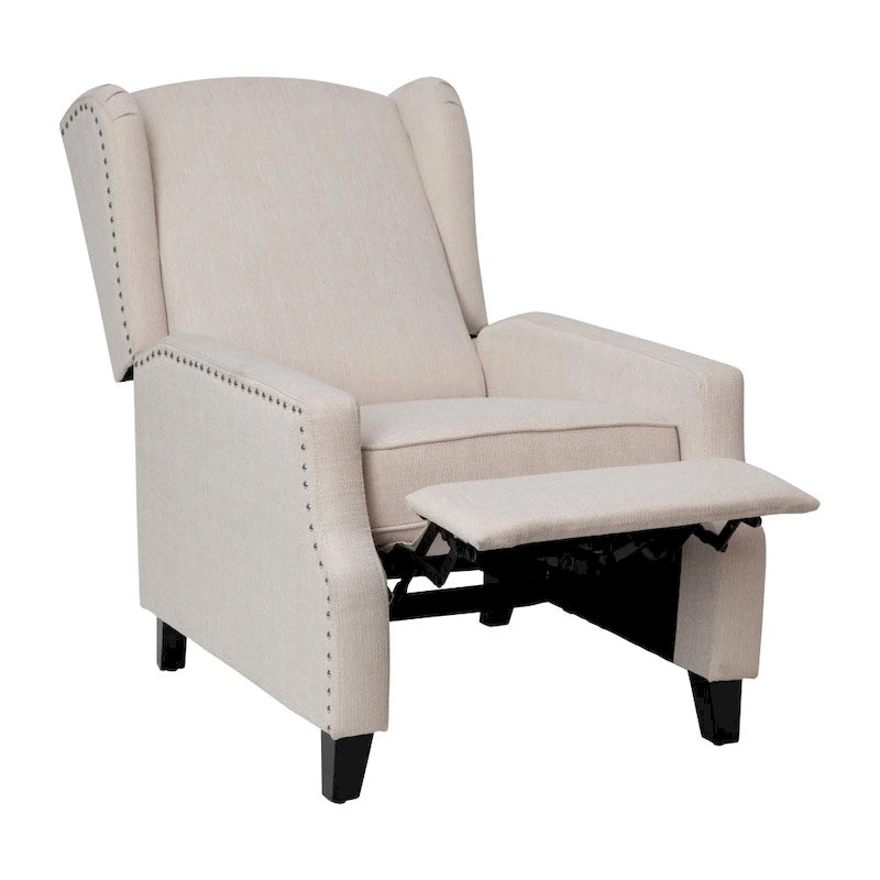 Pushback Wingback Recliner with Pocket Spring Seat and Nailhead Trim
