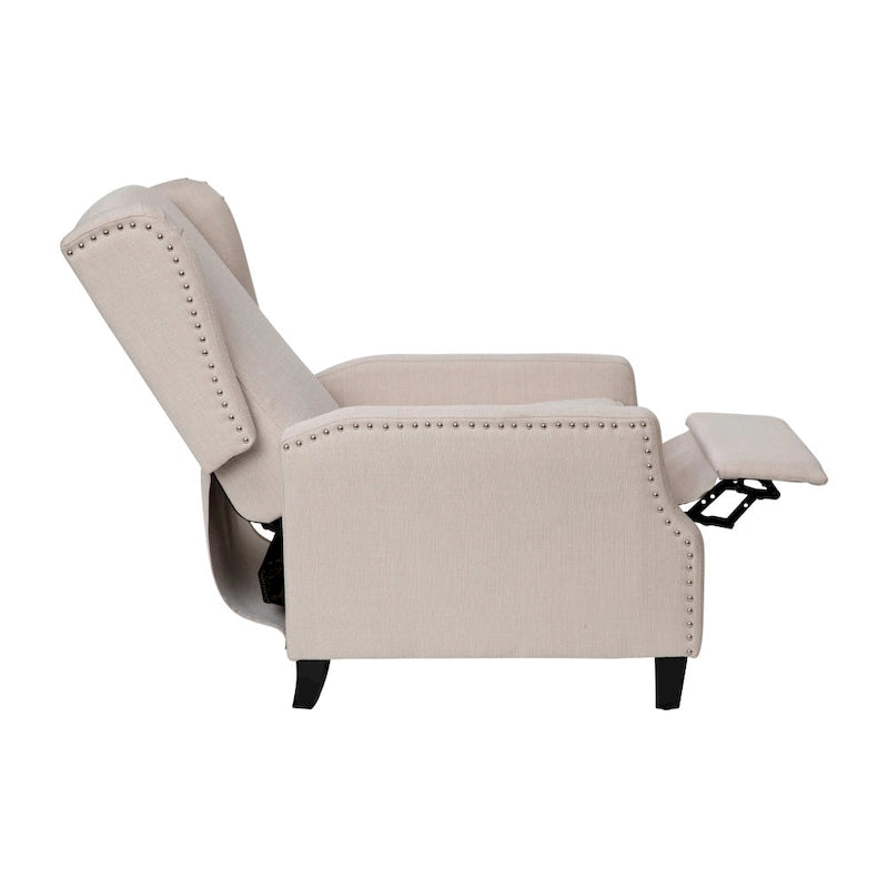 Pushback Wingback Recliner with Pocket Spring Seat and Nailhead Trim