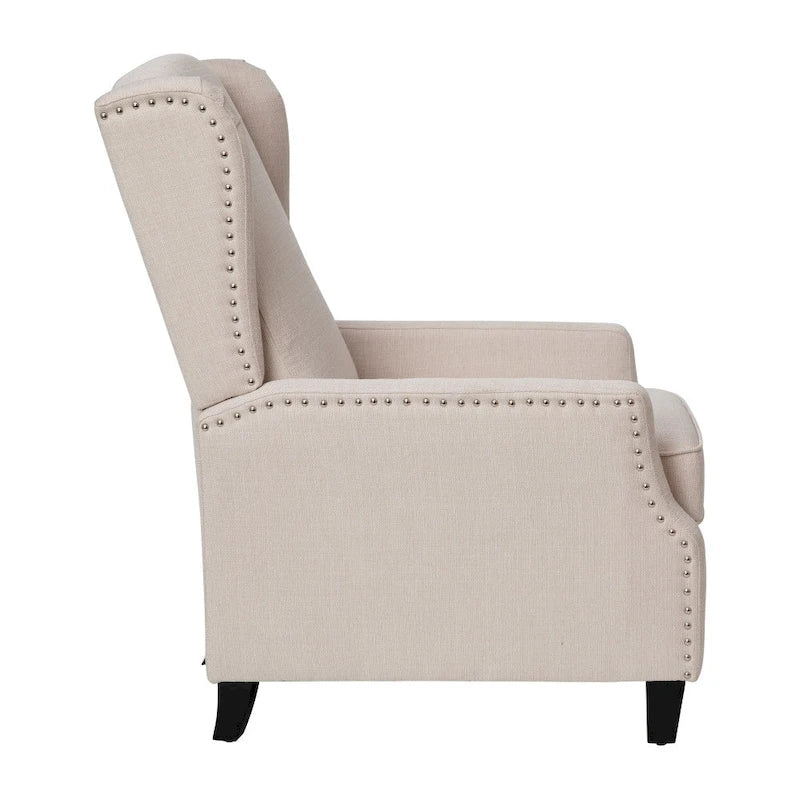Pushback Wingback Recliner with Pocket Spring Seat and Nailhead Trim