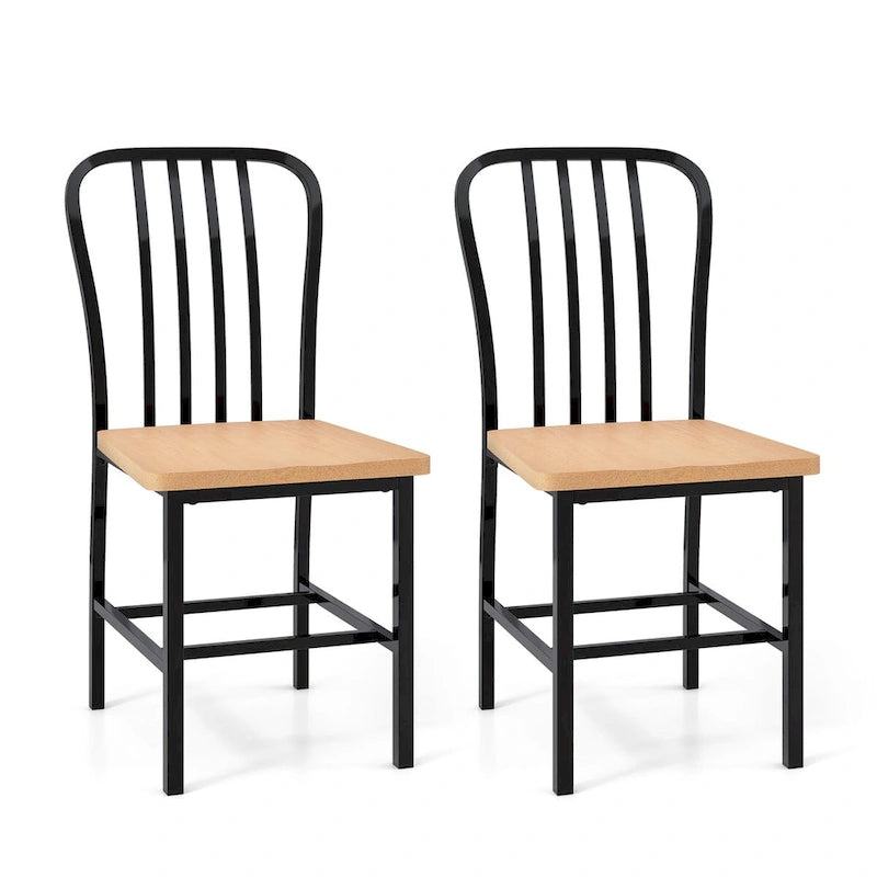 Armless Spindle Back Dining Chair Set of 2 with Ergonomic Seat-Black - 22 x 18 x 37