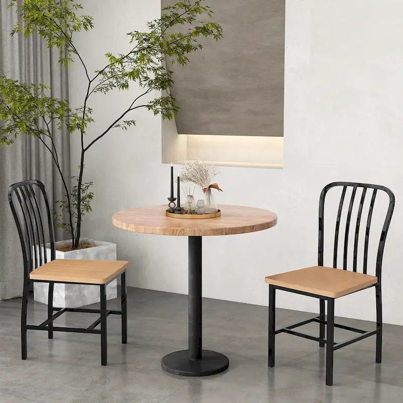 Set of 2 Armless Spindle Back Dining Chairs with Contoured Seats