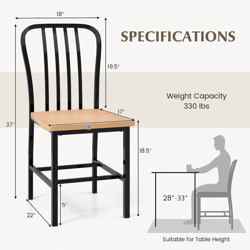 Set of 2 Armless Spindle Back Dining Chairs with Contoured Seats