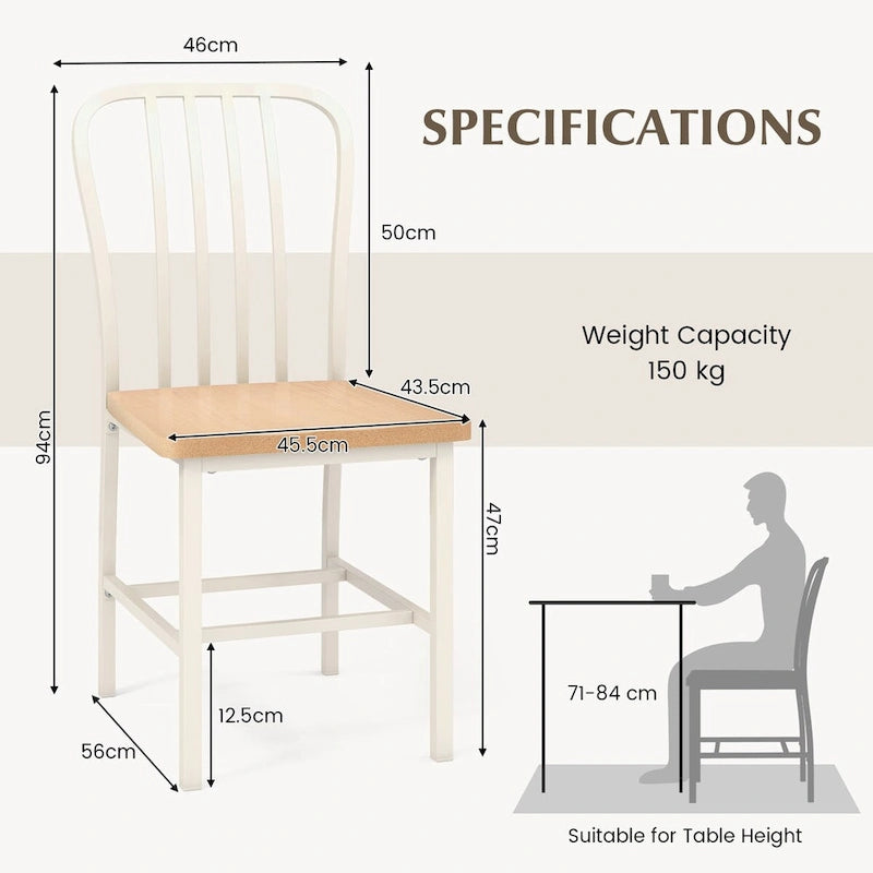 Set of 2 Armless Spindle Back Dining Chairs with Contoured Seats
