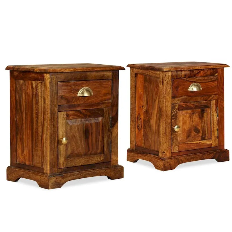 Solid Sheesham Wood Bedside Cabinets, Set of 2, 15.8 x 11.8 x 19.7