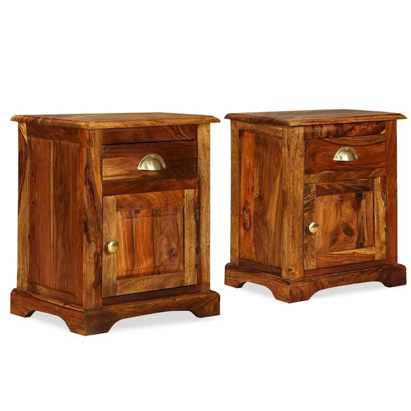 Solid Sheesham Wood Bedside Cabinets, Set of 2, 15.8 x 11.8 x 19.7