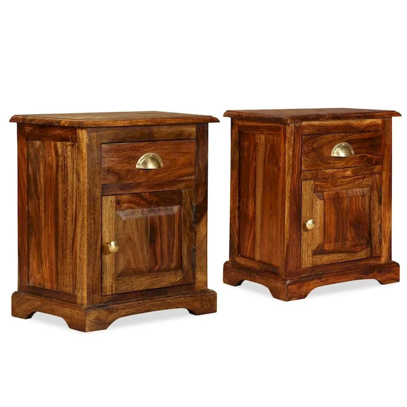 Solid Sheesham Wood Bedside Cabinets, Set of 2, 15.8 x 11.8 x 19.7