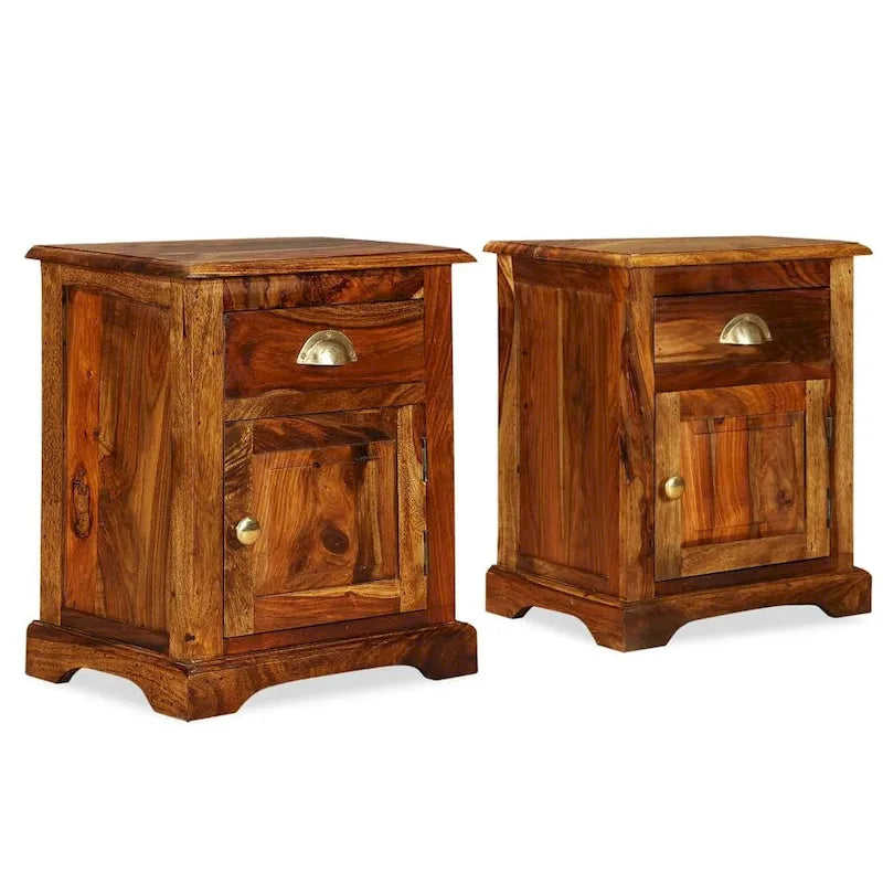 Solid Sheesham Wood Bedside Cabinets, Set of 2, 15.8 x 11.8 x 19.7
