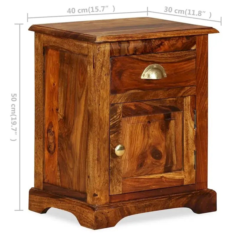 Solid Sheesham Wood Bedside Cabinets, Set of 2, 15.8 x 11.8 x 19.7