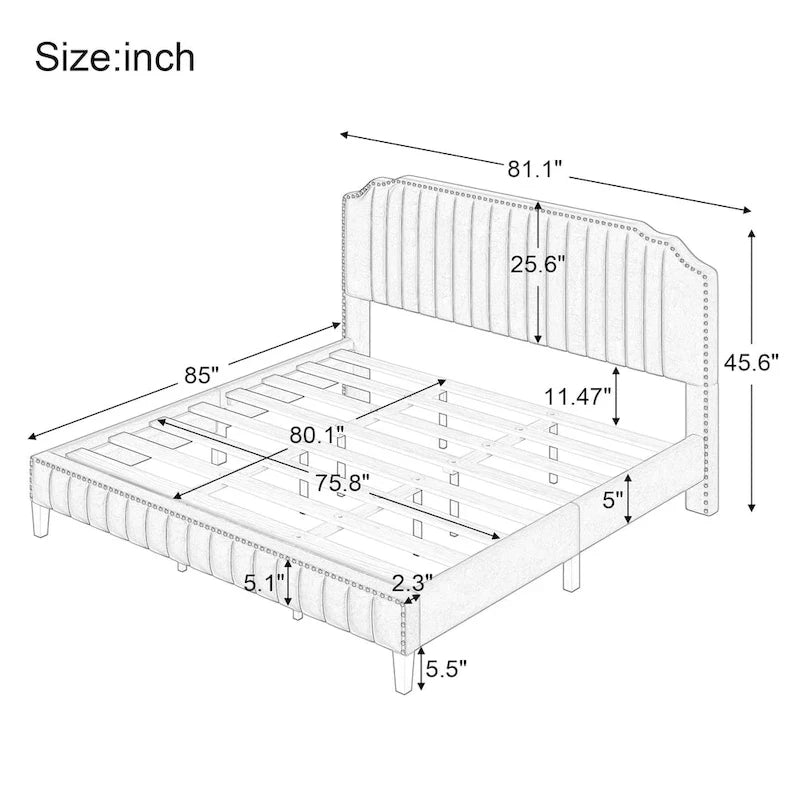 3-Piece Bedroom Set with Curved Linen Upholstered King Bed and Two Nightstands