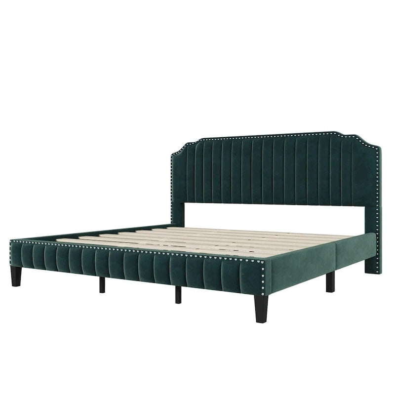 3-Piece Bedroom Set with Curved Linen Upholstered King Bed and Two Nightstands