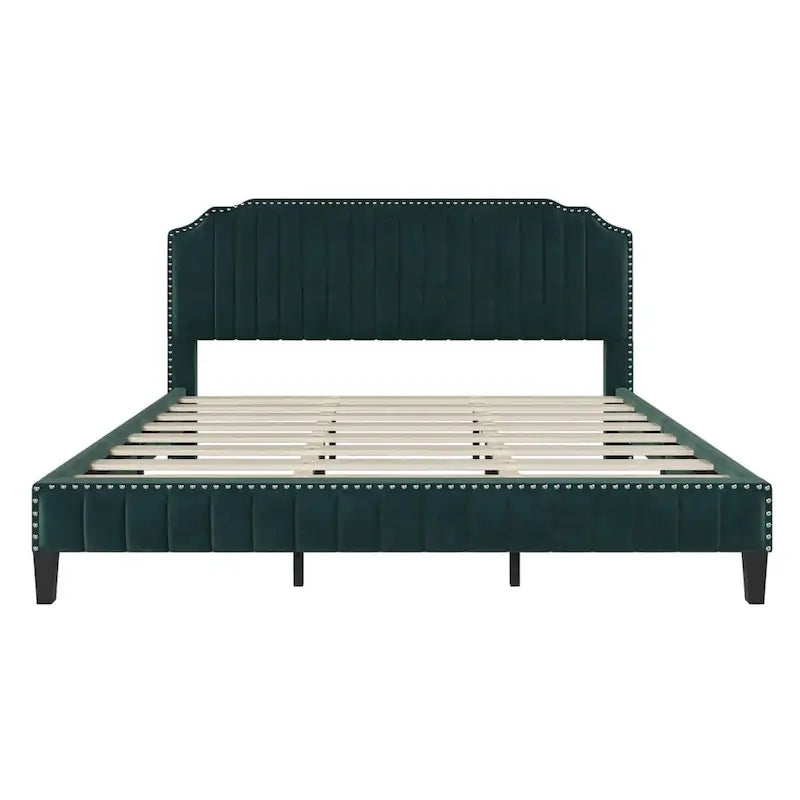 3-Piece Bedroom Set with Curved Linen Upholstered King Bed and Two Nightstands