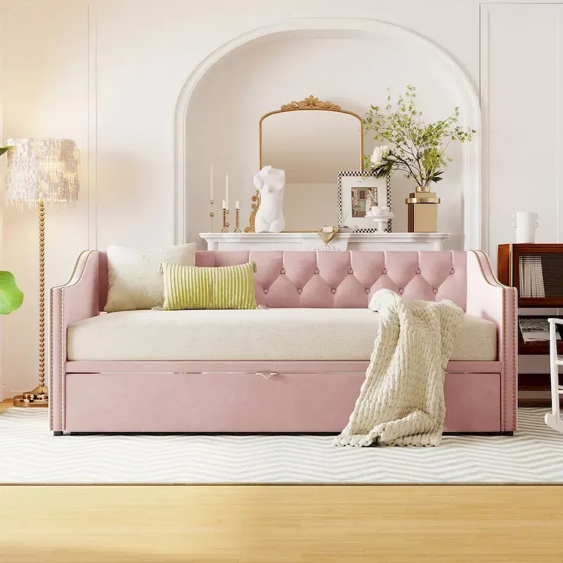 Twin Velvet Daybed with Pop-Up Trundle