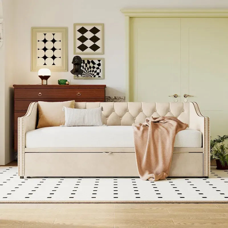 Twin Velvet Daybed with Pop-Up Trundle