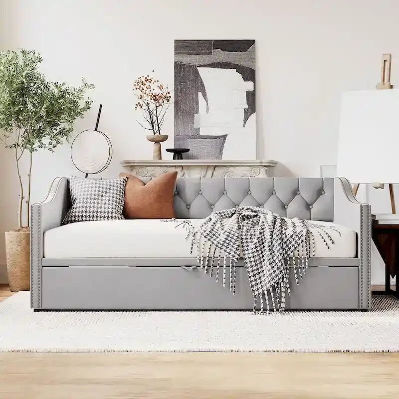 Twin Velvet Daybed with Pop-Up Trundle