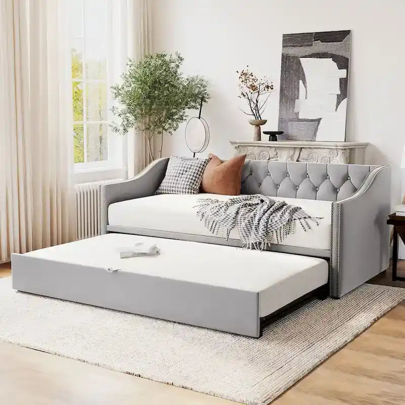 Twin Velvet Daybed with Pop-Up Trundle