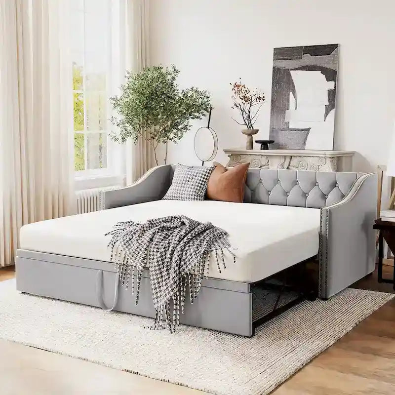 Twin Velvet Daybed with Pop-Up Trundle