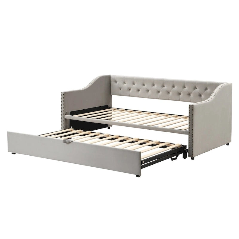 Twin Velvet Daybed with Pop-Up Trundle