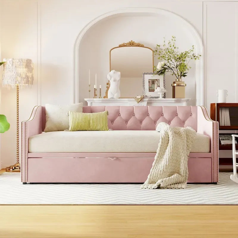 Twin Velvet Daybed with Pop-Up Trundle