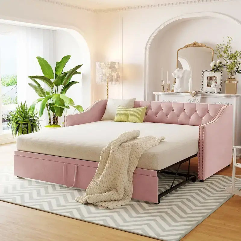 Twin Velvet Daybed with Pop-Up Trundle