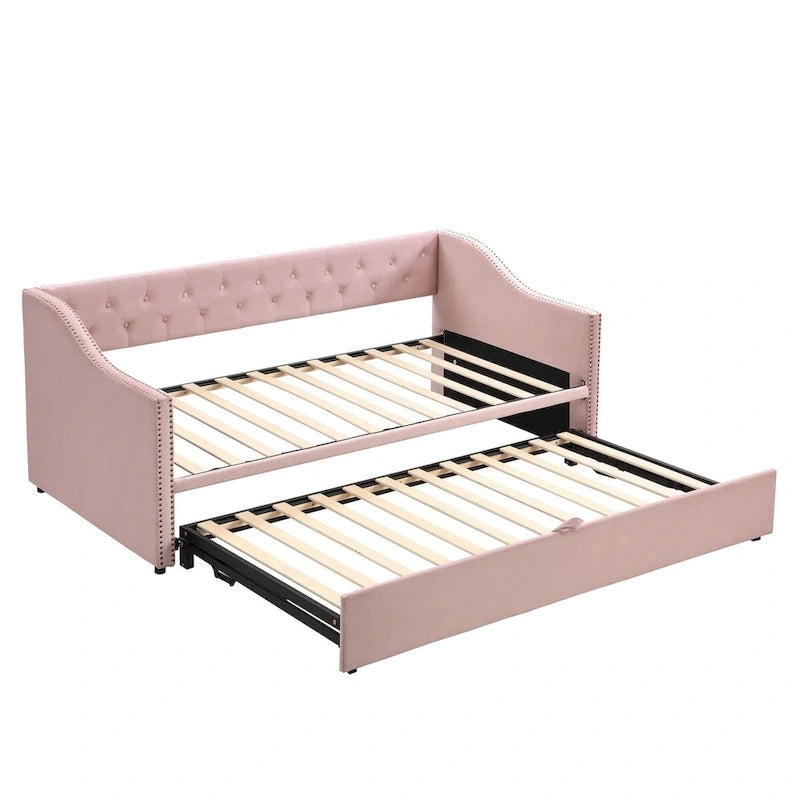 Twin Velvet Daybed with Pop-Up Trundle