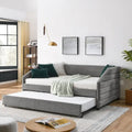 Linen Upholstered Tufted Daybed with Pull-Out Trundle