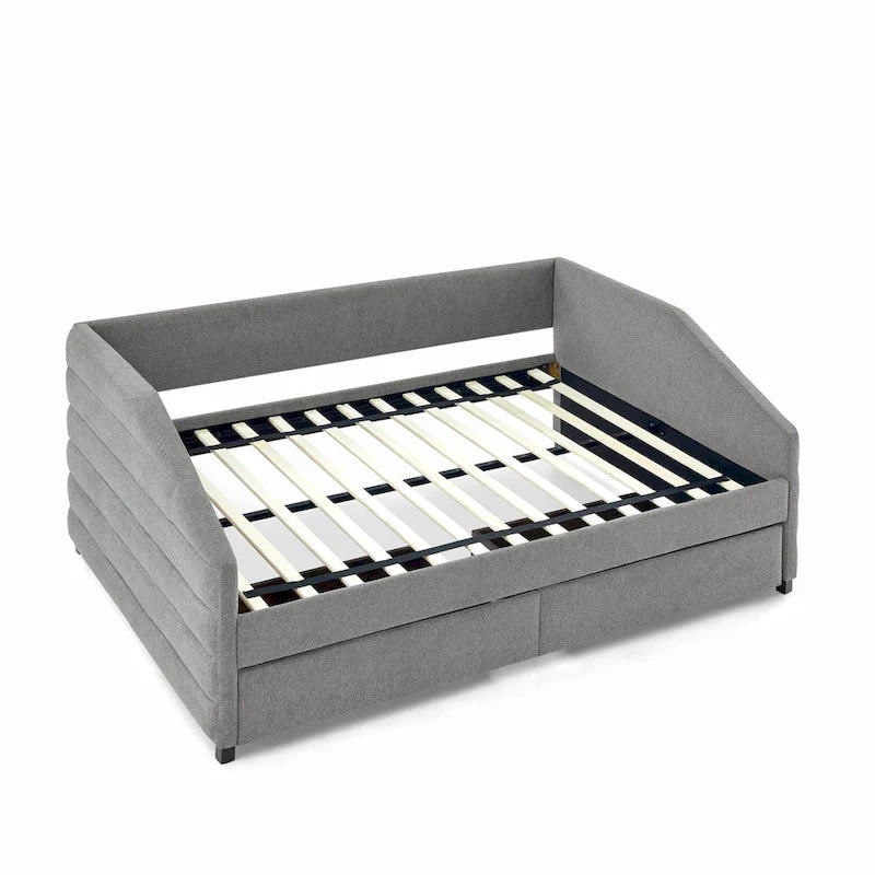 Linen Upholstered Tufted Daybed with Pull-Out Trundle