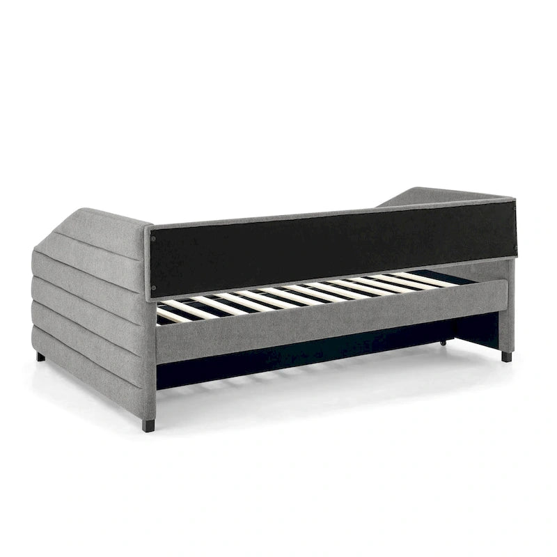 Linen Upholstered Tufted Daybed with Pull-Out Trundle