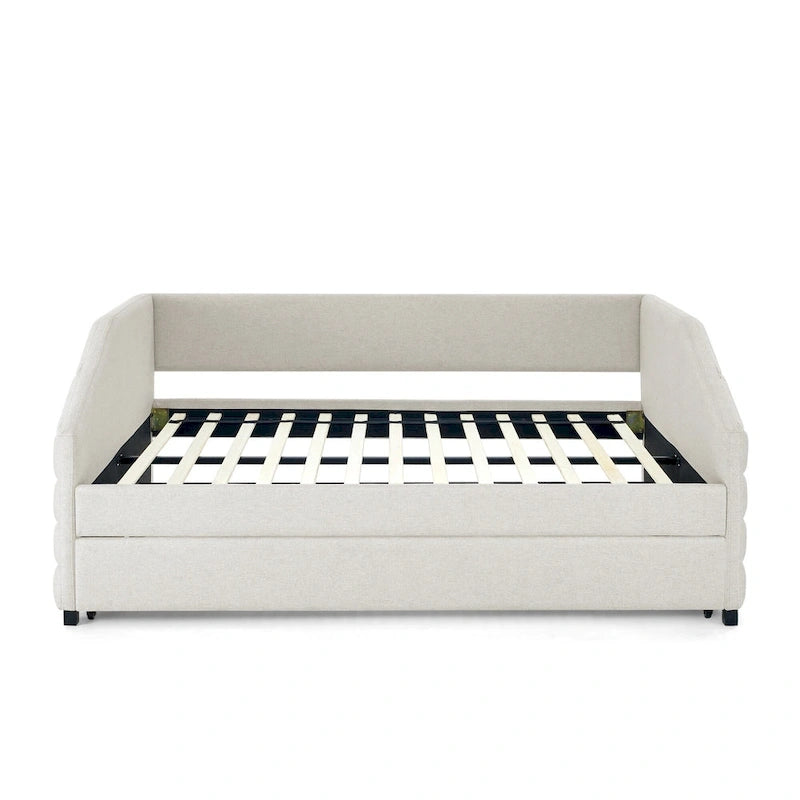 Linen Upholstered Tufted Daybed with Pull-Out Trundle